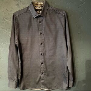 Ted Baker Grey 15.5 Long Sleeve Dress Shirt Button Down Collar, Cuff contrast